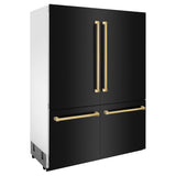 ZLINE Autograph Edition 60 in. 32.2 cu. ft. Built-in 4-Door French Door Refrigerator with Internal Water and Ice Dispenser in Black Stainless Steel with Polished Gold Accents (RBIVZ-BS-60-G)
