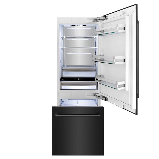 ZLINE 30 in. 16.1 cu. ft. Built-in 2-Door Bottom Freezer Refrigerator with Internal Water and Ice Dispenser in Black Stainless Steel (RBIV-BS-30)