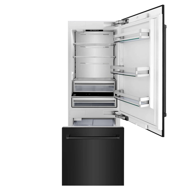 ZLINE 30 in. 16.1 cu. ft. Built-in 2-Door Bottom Freezer Refrigerator with Internal Water and Ice Dispenser in Black Stainless Steel (RBIV-BS-30)