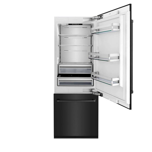 ZLINE 30 in. 16.1 cu. ft. Built-in 2-Door Bottom Freezer Refrigerator with Internal Water and Ice Dispenser in Black Stainless Steel (RBIV-BS-30)