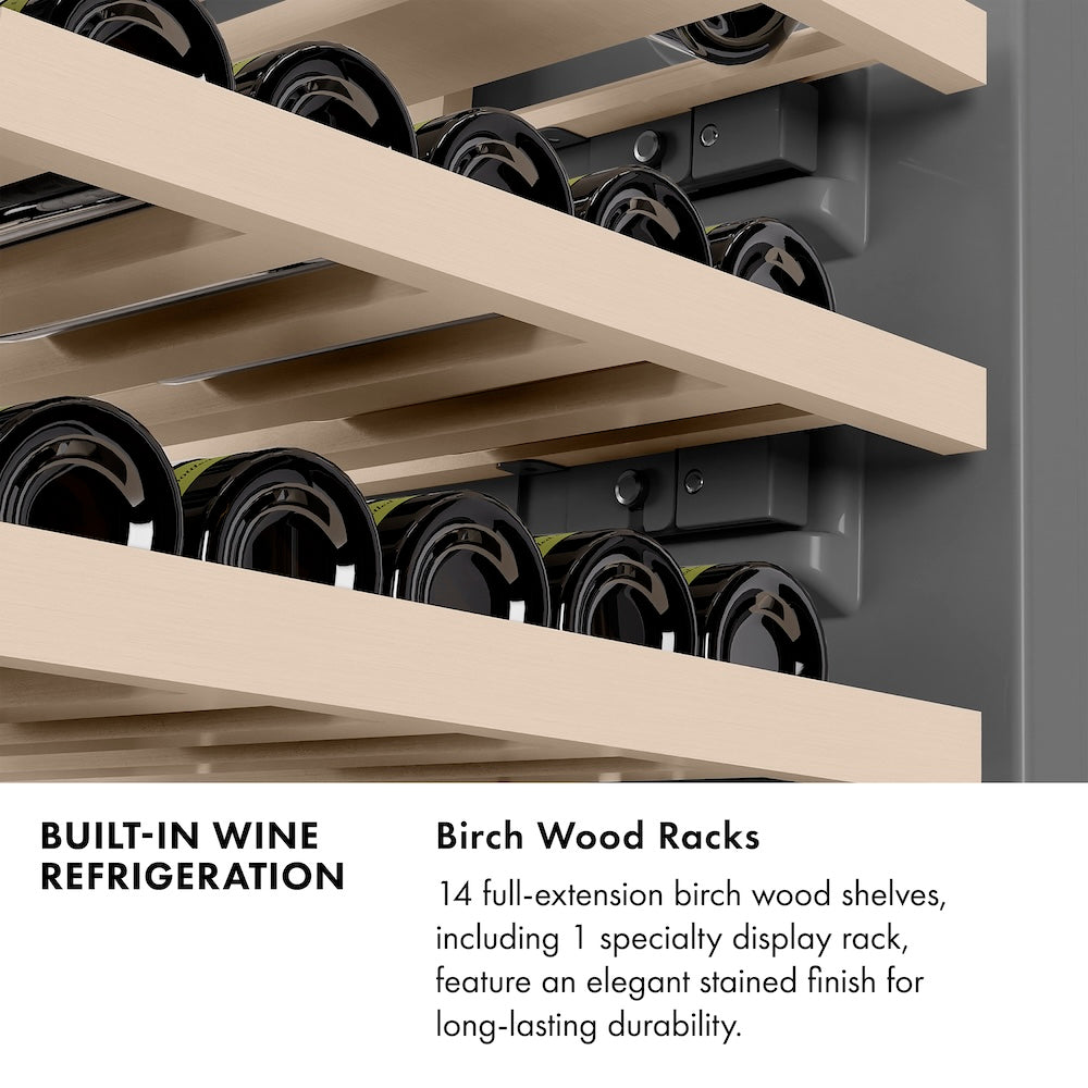 ZLINE Autograph Edition 24 in. 12.4 cu. ft. Triple Zone 100 Bottle Column Wine Cooler in Black Stainless Steel and Polished Gold Accents (RCWVZ-BS-24-G)