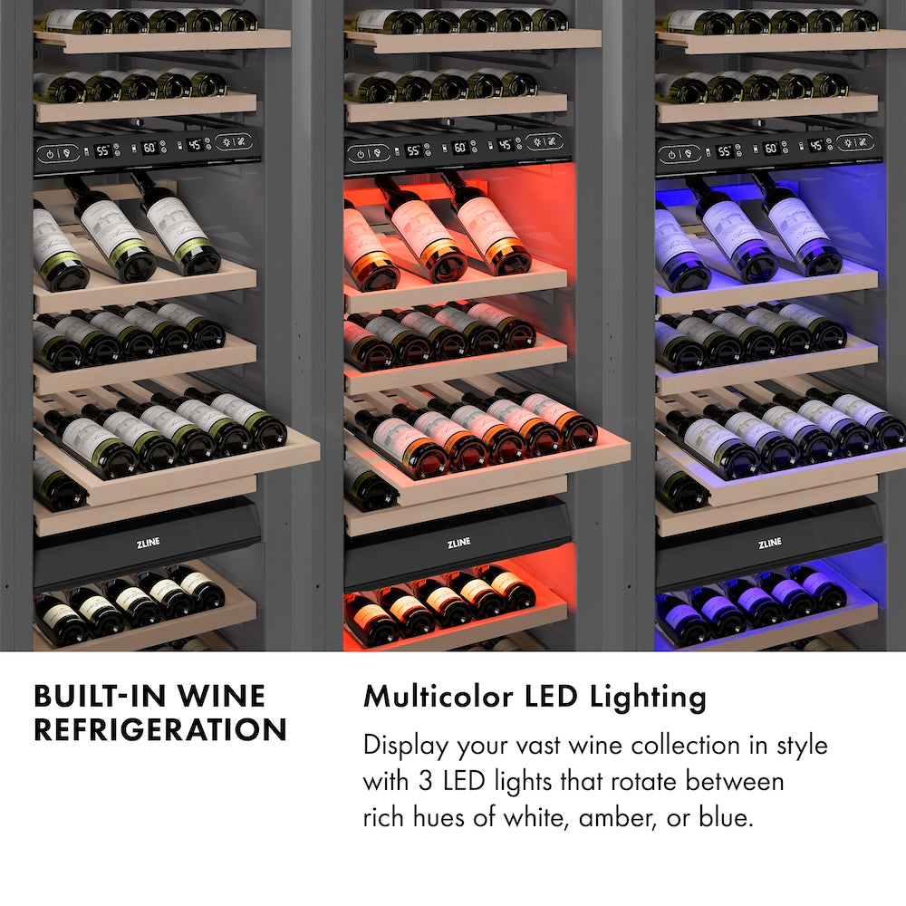 ZLINE Autograph Edition 18 in. 9.0 cu. ft. Triple Zone 68 Bottle Right Hinge Column Wine Cooler in Stainless Steel with Matte Black Accents (RCWVRZ-304-18-MB)