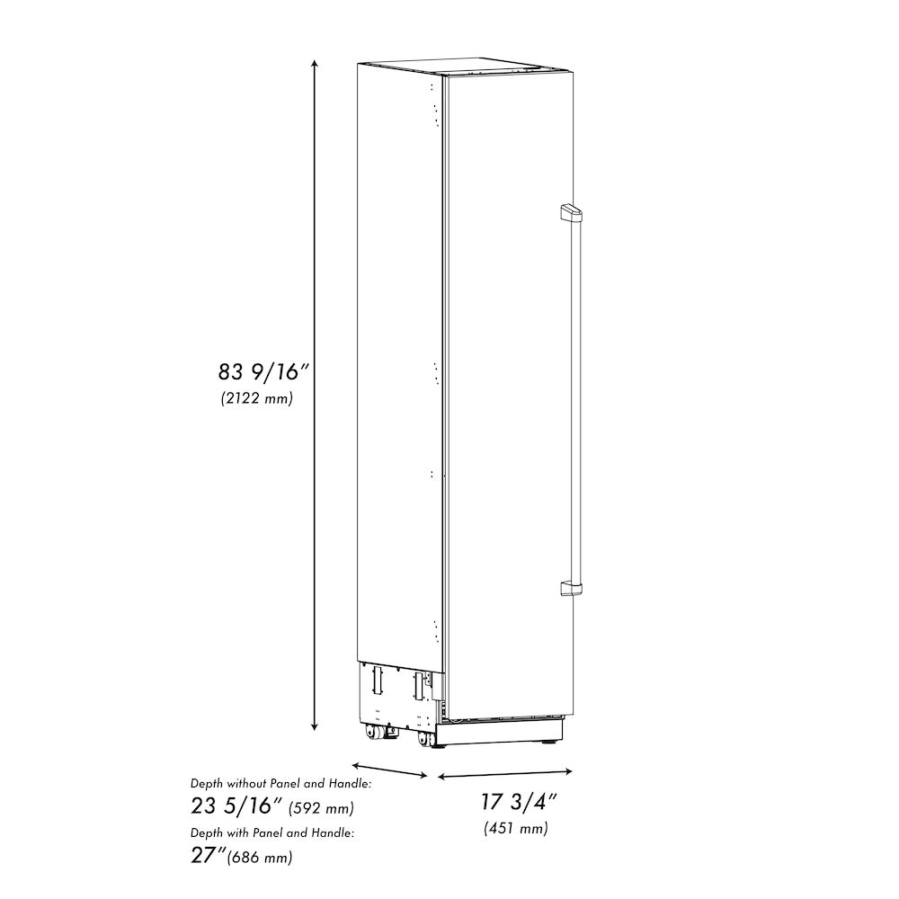 ZLINE Autograph Edition 18 in. 8.6 cu. ft. Left Hinge Column Freezer in DuraSnow® Stainless Steel with Graphite Gray Interior and Champagne Bronze Accents (RCFVLZ-SN-18-CB)