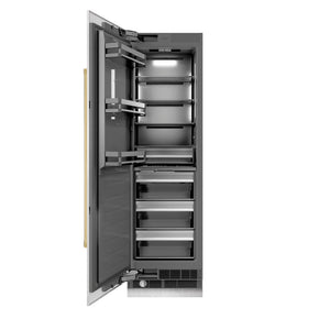 ZLINE Autograph Edition 24 in. 12.4 cu. ft. Column Freezer in DuraSnow® Stainless Steel with Graphite Gray Interior and Polished Gold Accents (RCFVZ-SN-24-G)