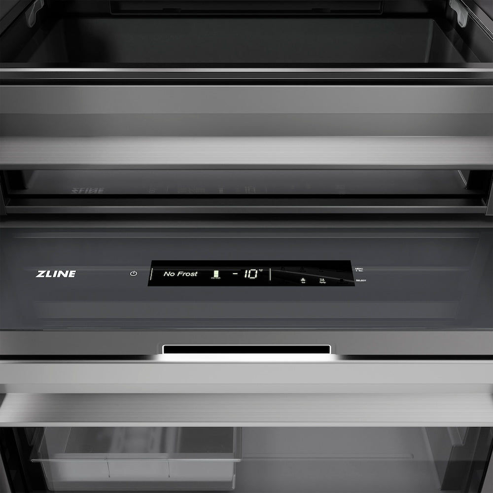 ZLINE Autograph Edition 24 in. 12.4 cu. ft. Column Freezer in DuraSnow® Stainless Steel with Graphite Gray Interior and Matte Black Accents (RCFVZ-SN-24-MB)