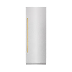 ZLINE Autograph Edition 30 in. 16.7 cu. ft. Column Refrigerator in DuraSnow® Stainless Steel with Graphite Gray Interior and Polished Gold Accents (RCRVZ-SN-30-G)