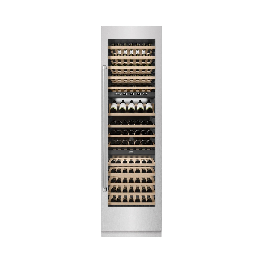 ZLINE 24 in. 12.4 cu. ft. Triple Zone 100 Bottle Column Wine Cooler in DuraSnow® Stainless Steel (RCWV-SN-24)