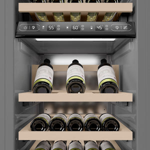 ZLINE Autograph Edition 18 in. 9.0 cu. ft. Triple Zone 68 Bottle Left Hinge Column Wine Cooler in DuraSnow® Stainless Steel with Matte Black Accents (RCWVLZ-SN-18-MB)