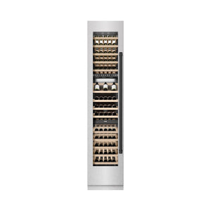 ZLINE Autograph Edition 18 in. 9.0 cu. ft. Triple Zone 68 Bottle Left Hinge Column Wine Cooler in DuraSnow® Stainless Steel with Matte Black Accents (RCWVLZ-SN-18-MB)
