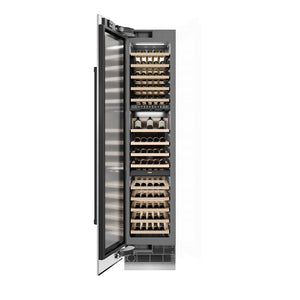 ZLINE Autograph Edition 18 in. 9.0 cu. ft. Triple Zone 68 Bottle Left Hinge Column Wine Cooler in DuraSnow® Stainless Steel with Matte Black Accents (RCWVLZ-SN-18-MB)