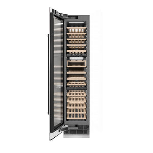 ZLINE Autograph Edition 18 in. 9.0 cu. ft. Triple Zone 68 Bottle Left Hinge Column Wine Cooler in DuraSnow® Stainless Steel with Matte Black Accents (RCWVLZ-SN-18-MB)