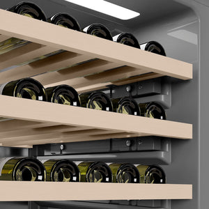 ZLINE Autograph Edition 24 in. 12.4 cu. ft. Triple Zone 100 Bottle Column Wine Cooler in DuraSnow®  Stainless Steel and Matte Black Accents (RCWVZ-SN-24-MB)
