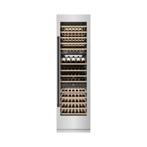 ZLINE Autograph Edition 24 in. 12.4 cu. ft. Triple Zone 100 Bottle Column Wine Cooler in DuraSnow®  Stainless Steel and Matte Black Accents (RCWVZ-SN-24-MB)