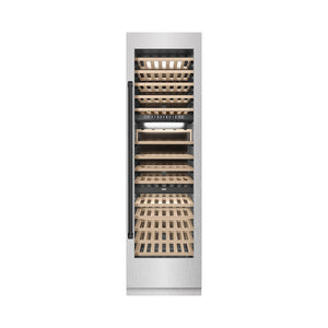 ZLINE Autograph Edition 24 in. 12.4 cu. ft. Triple Zone 100 Bottle Column Wine Cooler in DuraSnow®  Stainless Steel and Matte Black Accents (RCWVZ-SN-24-MB)