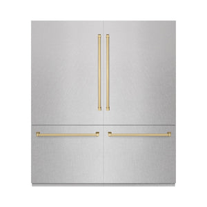 ZLINE Autograph Edition 72 in. 39.6 cu. ft. French Door Built-In Bottom Freezer Refrigerator with Water Dispensers and Ice Makers in DuraSnow® Stainless Steel with Graphite Gray Interior and Champagne Bronze Accents (GRBITZ-SN-72-CB)