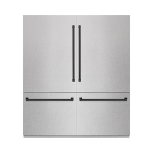 ZLINE Autograph Edition 72 in. 39.6 cu. ft. French Door Built-In Bottom Freezer Refrigerator with Water Dispensers and Ice Makers in DuraSnow® Stainless Steel with Graphite Gray Interior and Matte Black Accents (GRBITZ-SN-72-MB)