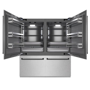 ZLINE Autograph Edition 72 in. 39.6 cu. ft. French Door Built-In Bottom Freezer Refrigerator with Water Dispensers and Ice Makers in DuraSnow® Stainless Steel with Graphite Gray Interior and Matte Black Accents (GRBITZ-SN-72-MB)