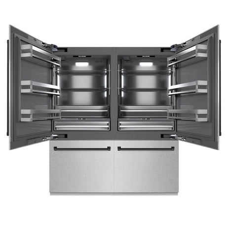 ZLINE Autograph Edition 72 in. 39.6 cu. ft. French Door Built-In Bottom Freezer Refrigerator with Water Dispensers and Ice Makers in DuraSnow® Stainless Steel with Graphite Gray Interior and Matte Black Accents (GRBITZ-SN-72-MB)