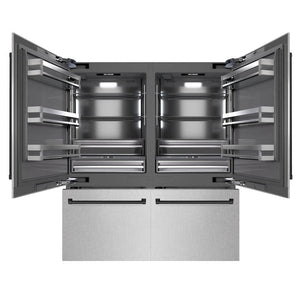 ZLINE Autograph Edition 72 in. 39.6 cu. ft. French Door Built-In Bottom Freezer Refrigerator with Water Dispensers and Ice Makers in DuraSnow® Stainless Steel with Graphite Gray Interior and Matte Black Accents (GRBITZ-SN-72-MB)