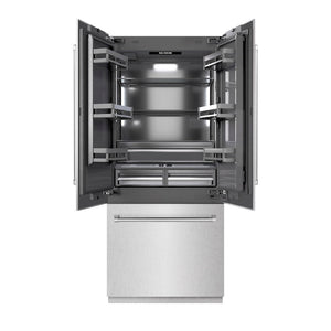 ZLINE 36 in. 19.6 cu. ft. French Door Built-In Bottom Freezer Refrigerator with Water Dispenser and Ice Maker in DuraSnow® Stainless Steel with Graphite Gray Interior (GRBIV-SN-36)