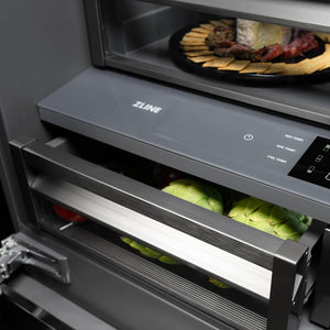 ZLINE Autograph Edition 36 in. 19.6 cu. ft. French Door Built-In Bottom Freezer Refrigerator with Water Dispenser and Ice Maker in DuraSnow® Stainless Steel with Graphite Gray Interior and Matte Black Accents (GRBIVZ-SN-36-MB)
