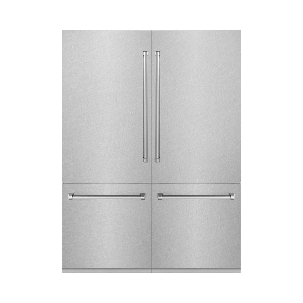 ZLINE 60 in. 32.2 cu. ft. French Door Built-In Bottom Freezer Refrigerator with Water Dispensers and Ice Makers in DuraSnow® Stainless Steel (RBIV-SN-60)