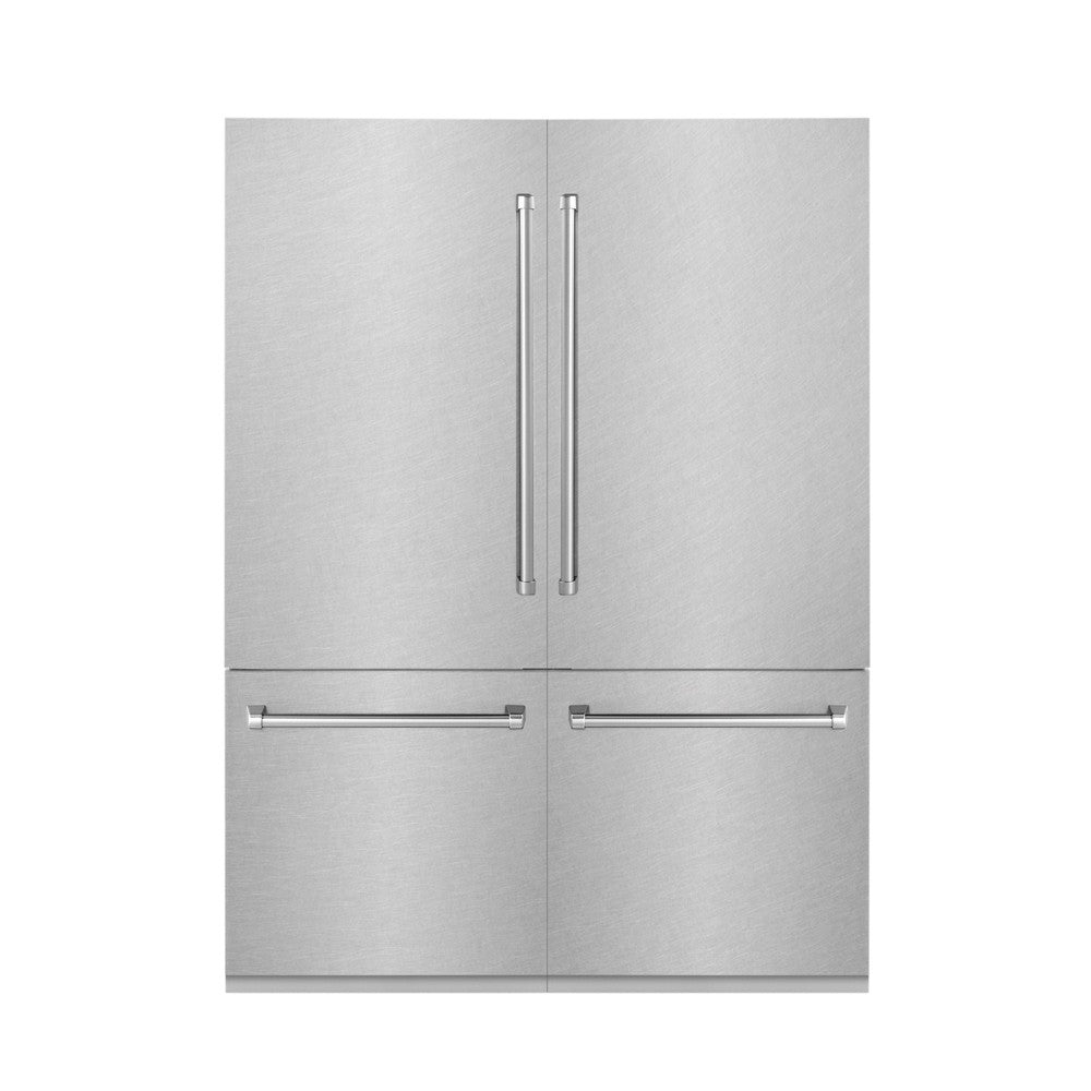ZLINE 60 in. 32.2 cu. ft. French Door Built-In Bottom Freezer Refrigerator with Water Dispensers and Ice Makers in DuraSnow® Stainless Steel (RBIV-SN-60)