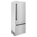 ZLINE Autograph Edition 30 in. 16.1 cu. ft. Built-in 2-Door Bottom Freezer Refrigerator with Internal Water and Ice Dispenser in Fingerprint Resistant Stainless Steel with Matte Black Accents (RBIVZ-SN-30-MB)