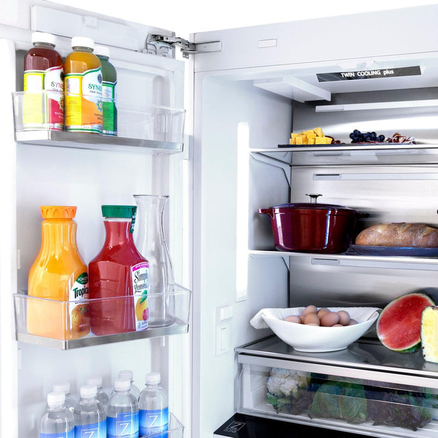 ZLINE Autograph Edition 36 in. 19.6 cu. ft. Built-in 2-Door Bottom Freezer Refrigerator with Internal Water and Ice Dispenser in Fingerprint Resistant Stainless Steel with Polished Gold Accents (RBIVZ-SN-36-G)