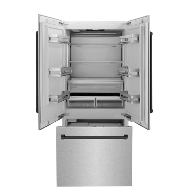 ZLINE Autograph Edition 36 in. 19.6 cu. ft. Built-in 2-Door Bottom Freezer Refrigerator with Internal Water and Ice Dispenser in Fingerprint Resistant Stainless Steel with Matte Black Accents (RBIVZ-SN-36-MB)