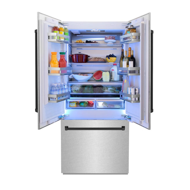 ZLINE Autograph Edition 36 in. 19.6 cu. ft. Built-in 2-Door Bottom Freezer Refrigerator with Internal Water and Ice Dispenser in Fingerprint Resistant Stainless Steel with Matte Black Accents (RBIVZ-SN-36-MB)