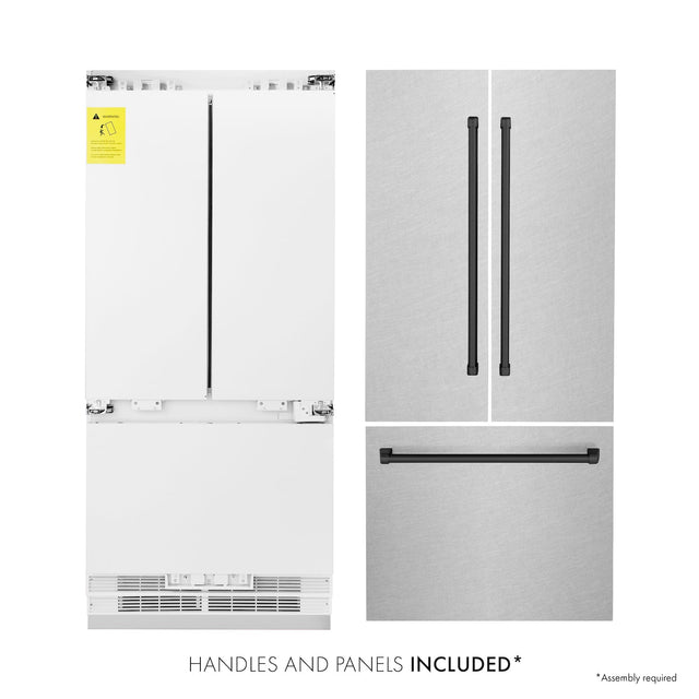 ZLINE Autograph Edition 36 in. 19.6 cu. ft. Built-in 2-Door Bottom Freezer Refrigerator with Internal Water and Ice Dispenser in Fingerprint Resistant Stainless Steel with Matte Black Accents (RBIVZ-SN-36-MB)
