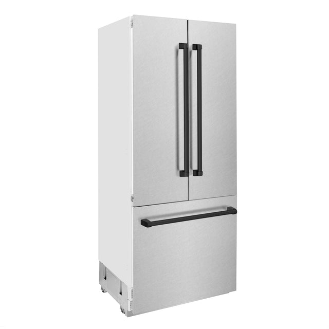 ZLINE Autograph Edition 36 in. 19.6 cu. ft. Built-in 2-Door Bottom Freezer Refrigerator with Internal Water and Ice Dispenser in Fingerprint Resistant Stainless Steel with Matte Black Accents (RBIVZ-SN-36-MB)