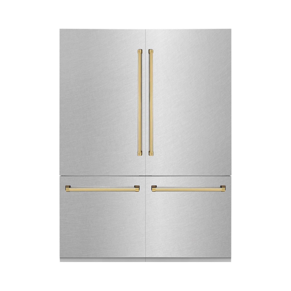 ZLINE Autograph Edition 60 in. 32.2 cu. ft. Built-in 4-Door French Door Refrigerator with Internal Water and Ice Dispenser in Fingerprint Resistant Stainless Steel with Polished Gold Accents (RBIVZ-SN-60-G)