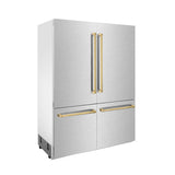ZLINE Autograph Edition 60 in. 32.2 cu. ft. Built-in 4-Door French Door Refrigerator with Internal Water and Ice Dispenser in Fingerprint Resistant Stainless Steel with Polished Gold Accents (RBIVZ-SN-60-G)