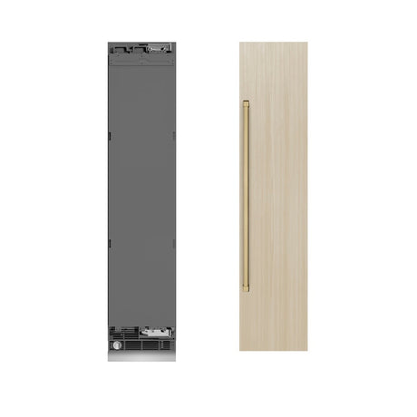 ZLINE Autograph Edition 18 in. 8.6 cu. ft. Panel Ready Right Hinge Column Freezer with Graphite Gray Interior and Champagne Bronze Accents (RBCFVRZ-18-CB)