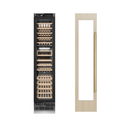 ZLINE Autograph Edition 18 in. 9.0 cu. ft. Triple Zone 68 Bottle Panel Ready Left Hinge Column Wine Cooler with Polished Gold Accents (RBCWVLZ-18-G)