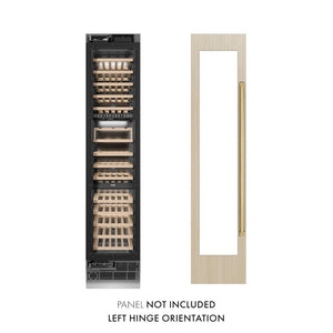 ZLINE Autograph Edition 18 in. 9.0 cu. ft. Triple Zone 68 Bottle Panel Ready Left Hinge Column Wine Cooler with Polished Gold Accents (RBCWVLZ-18-G)