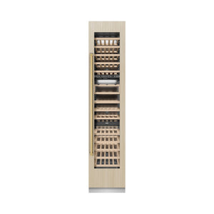 ZLINE Autograph Edition 18 in. 9.0 cu. ft. Triple Zone 68 Bottle Panel Ready Right Hinge Column Wine Cooler with Polished Gold Accents (RBCWVRZ-18-G)