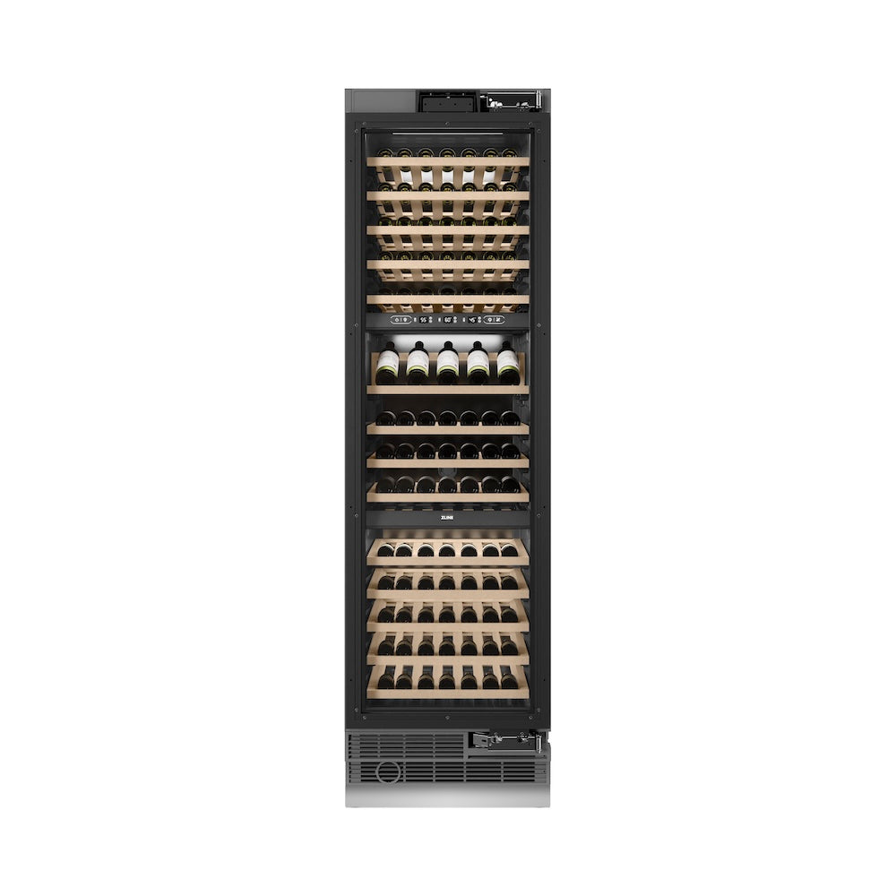 ZLINE Autograph Edition 24 in. 12.4 cu. ft. Triple Zone 100 Bottle Panel Ready Column Wine Cooler with Champagne Bronze Accents (RBCWVZ-24-CB)
