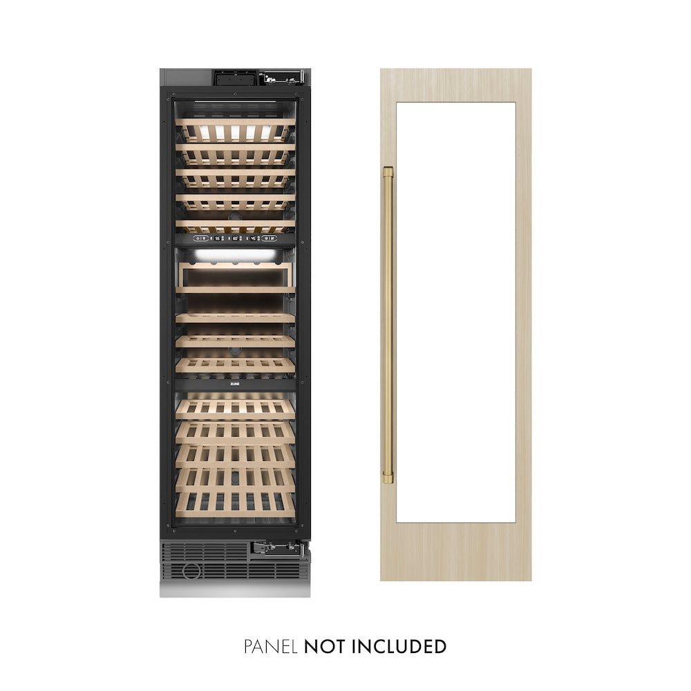 ZLINE Autograph Edition 24 in. 12.4 cu. ft. Triple Zone 100 Bottle Panel Ready Column Wine Cooler with Champagne Bronze Accents (RBCWVZ-24-CB)