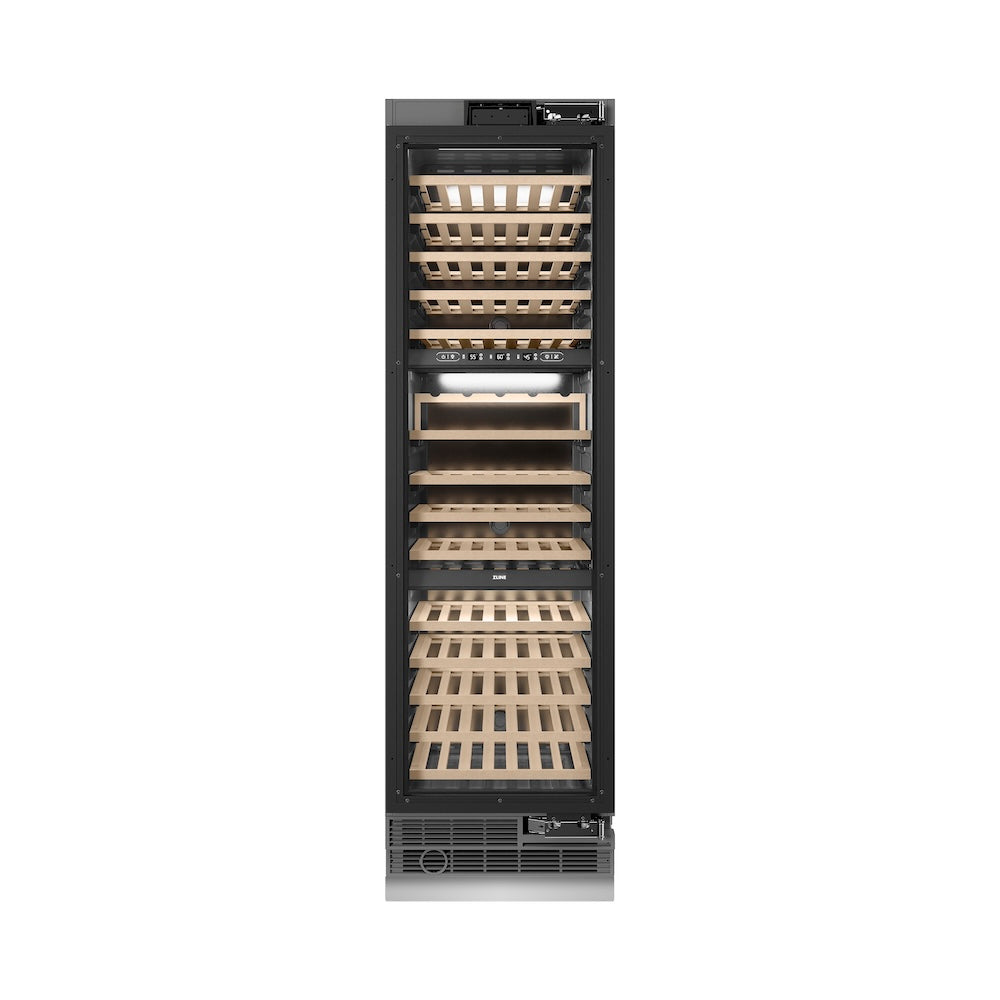 ZLINE Autograph Edition 24 in. 12.4 cu. ft. Triple Zone 100 Bottle Panel Ready Column Wine Cooler with Polished Gold Accents (RBCWVZ-24-G)
