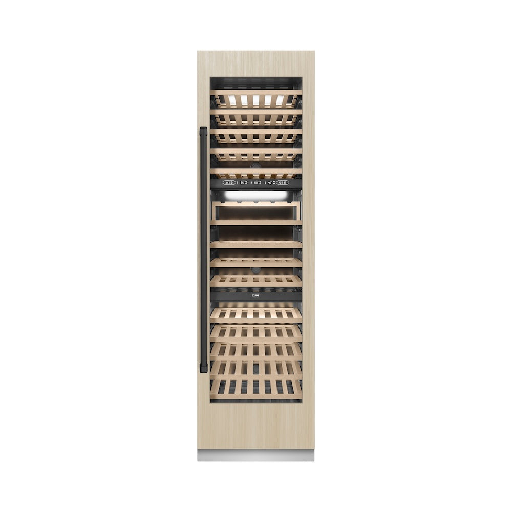 ZLINE Autograph Edition 24 in. 12.4 cu. ft. Triple Zone 100 Bottle Panel Ready Column Wine Cooler with Matte Black Accents (RBCWVZ-24-MB)