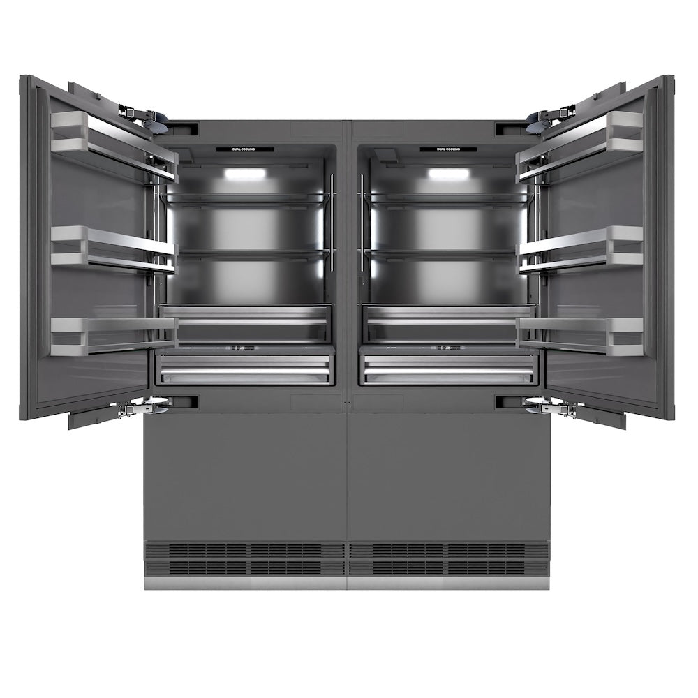 ZLINE 72 in. 39.6 cu. ft. Panel Ready French Door Built-In Bottom Freezer Refrigerator with Water Dispensers and Ice Makers with Graphite Gray Interior (GRBIT-72)