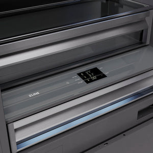 ZLINE Autograph Edition 36 in. 19.8 cu. ft. Panel Ready Built-In Bottom Freezer Refrigerator with Water Dispenser and Ice Maker with Graphite Gray Interior and Champagne Bronze Accents (GRBITZ-36-CB)