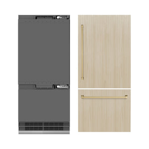 ZLINE Autograph Edition 36 in. 19.8 cu. ft. Panel Ready Built-In Bottom Freezer Refrigerator with Water Dispenser and Ice Maker with Graphite Gray Interior and Champagne Bronze Accents (GRBITZ-36-CB)