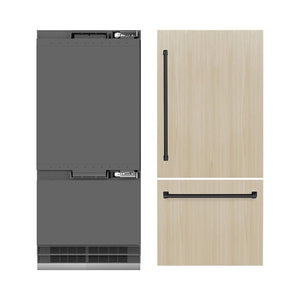 ZLINE Autograph Edition 36 in. 19.8 cu. ft. Panel Ready Built-In Bottom Freezer Refrigerator with Water Dispenser and Ice Maker with Graphite Gray Interior and Matte Black Accents (GRBITZ-36-MB)