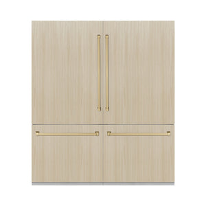ZLINE Autograph Edition 72 in. 39.6 cu. ft. Panel Ready French Door Built-In Bottom Freezer Refrigerator with Water Dispensers and Ice Makers with Graphite Gray Interior and Champagne Bronze Accents (GRBITZ-72-CB)