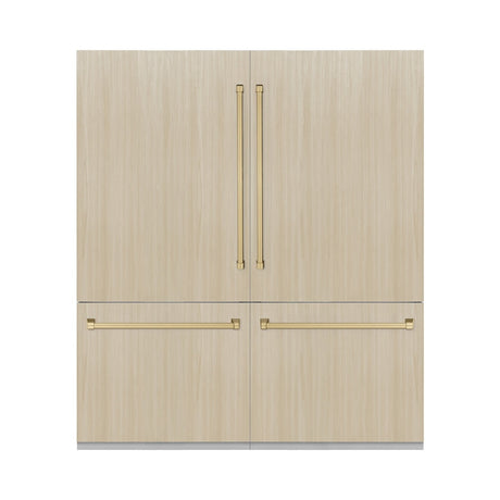 ZLINE Autograph Edition 72 in. 39.6 cu. ft. Panel Ready French Door Built-In Bottom Freezer Refrigerator with Water Dispensers and Ice Makers with Graphite Gray Interior and Champagne Bronze Accents (GRBITZ-72-CB)