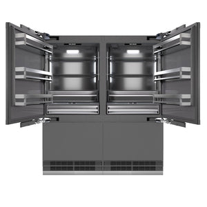 ZLINE Autograph Edition 72 in. 39.6 cu. ft. Panel Ready French Door Built-In Bottom Freezer Refrigerator with Water Dispensers and Ice Makers with Graphite Gray Interior and Polished Gold Accents (GRBITZ-72-G)